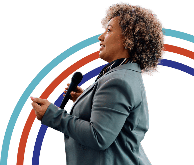 Woman with a microphone making a speech