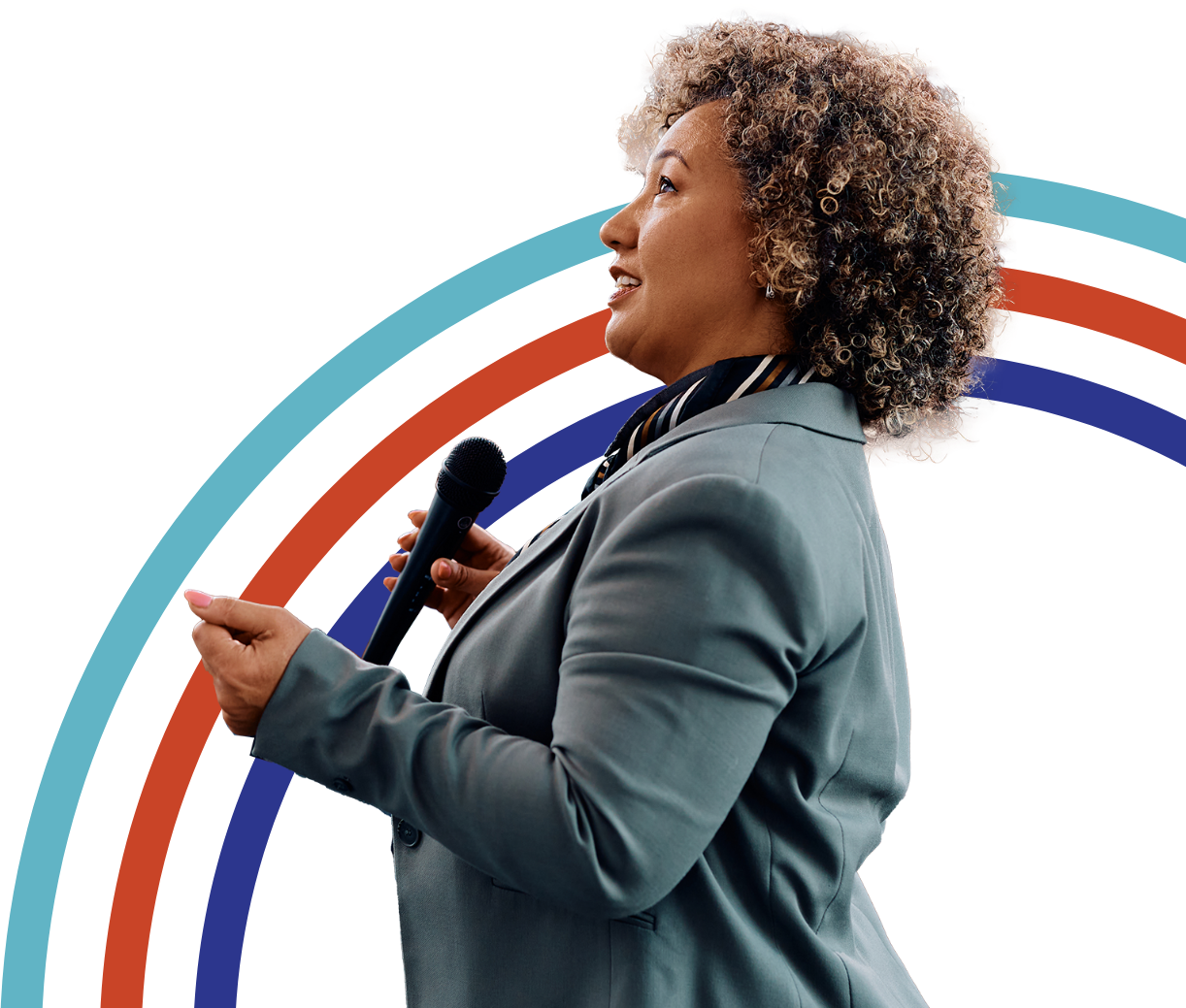 Woman with a microphone making a speech